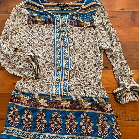 LUCKY BRAND SEMI-SHEER BOHO BLOUSE, TUNIC SZ MED, LIKE NEW - Picture 3 of 8